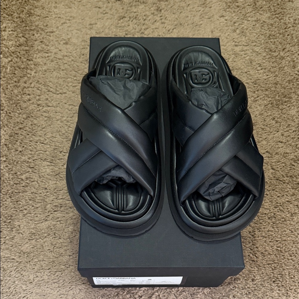Black Woven Dolce & Gabbana Slide Sandals
